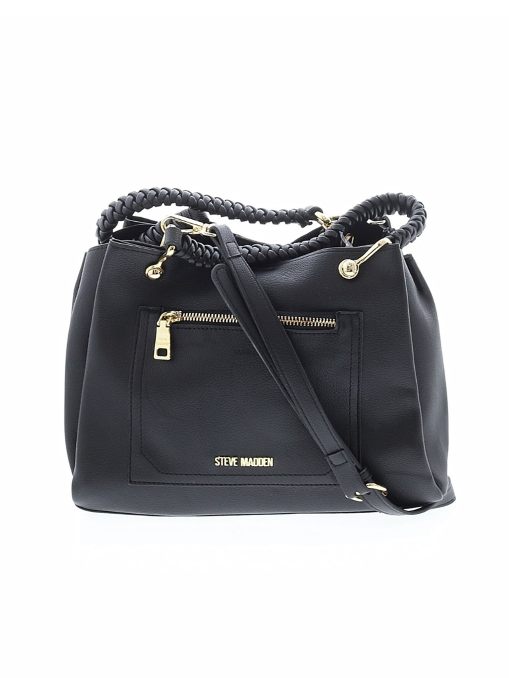 Steve Madden Black Braided-Handle Shoulder Tote